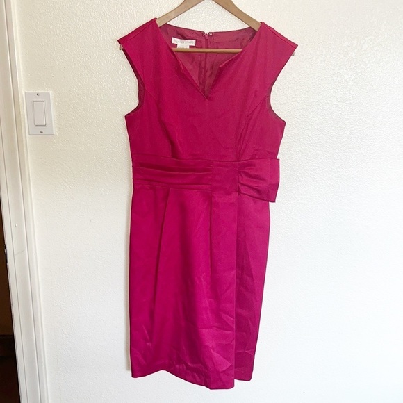London Times Fuschia Sleeveless Midi Satin Fitted Dress - Picture 1 of 10